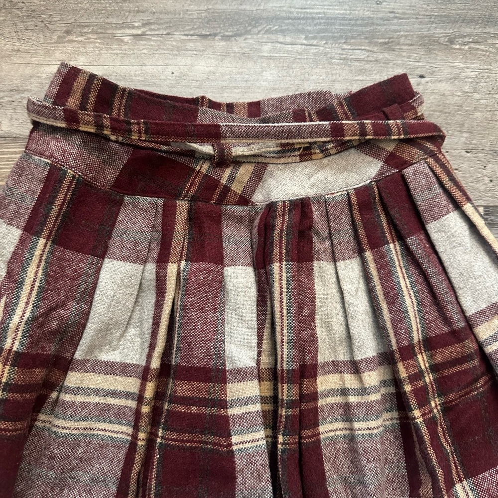 Vintage Genuine 1970s Wool Blend Plaid Burgundy A-Line Maxi Skirt Size S - Picture 2 of 5